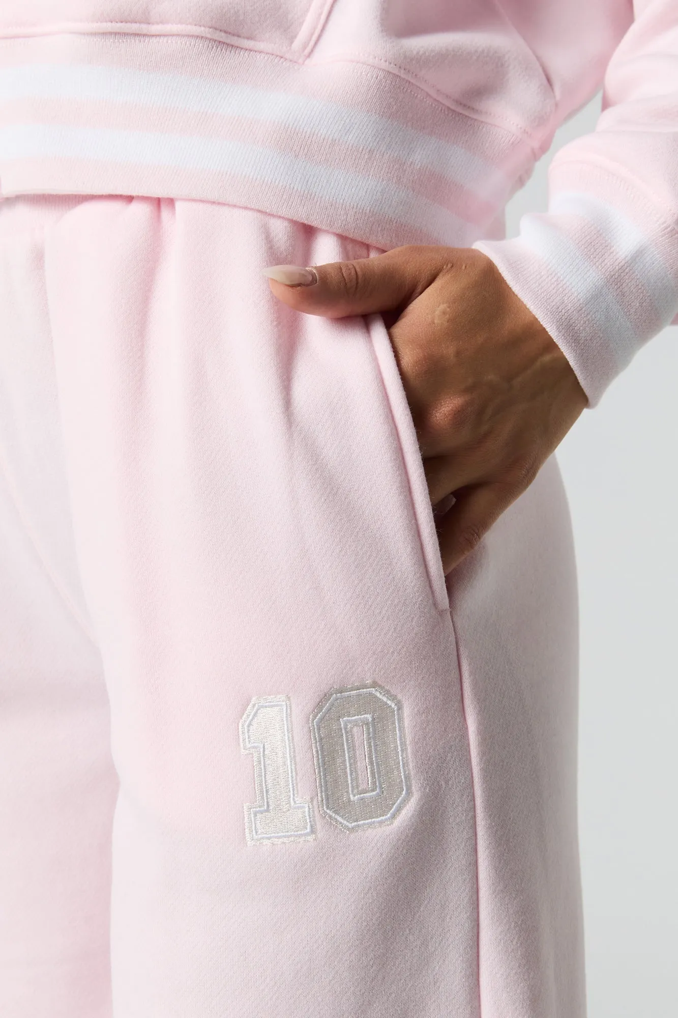 10 Embroidered Fleece Wide Leg Sweatpant