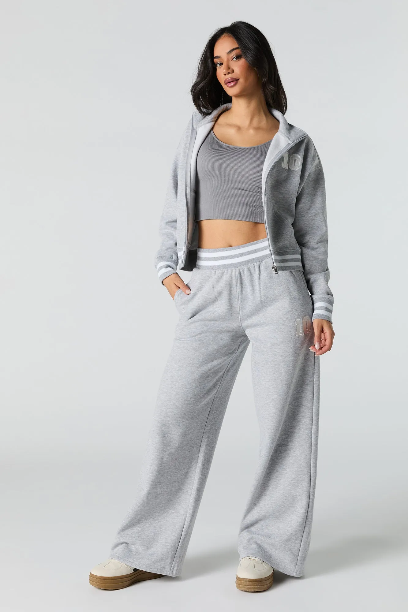 10 Embroidered Fleece Wide Leg Sweatpant
