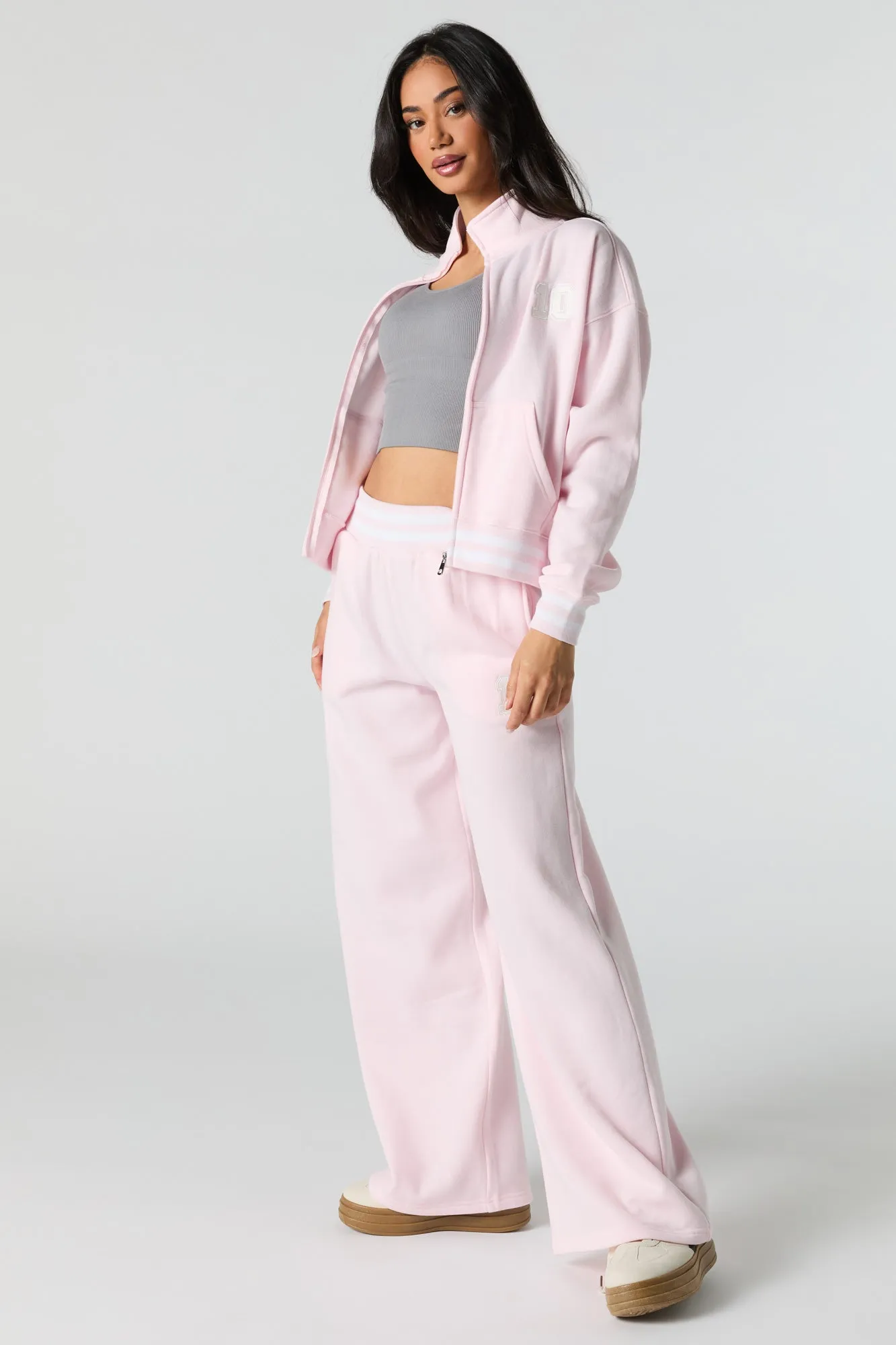 10 Embroidered Fleece Wide Leg Sweatpant
