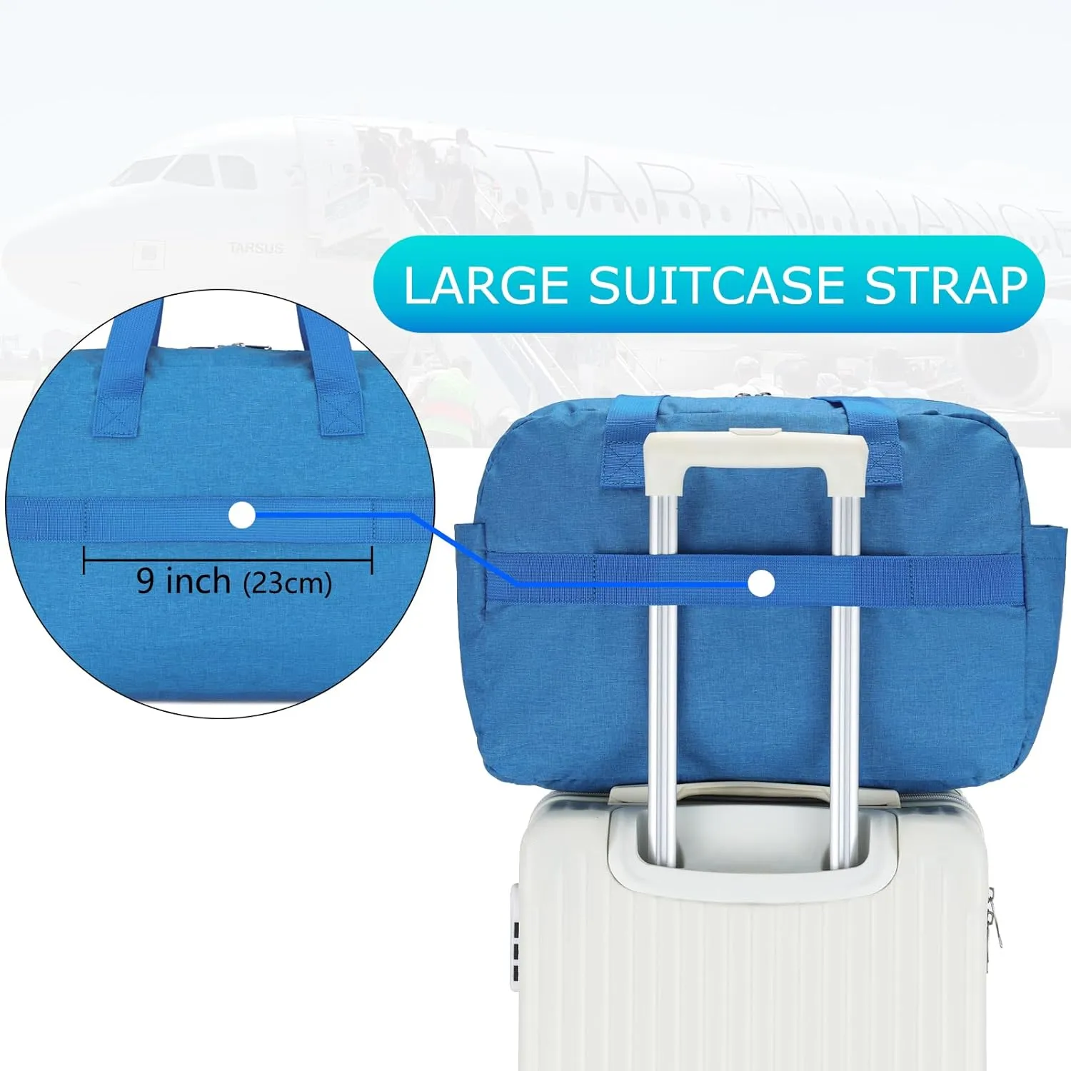 17" Small Gym Bag for Womens & Mens - Personal Item Travel Duffle Bag with Wet Pocket and Trolley Sleeve | Under Seat Weekender Carry on Luggage (Blue)