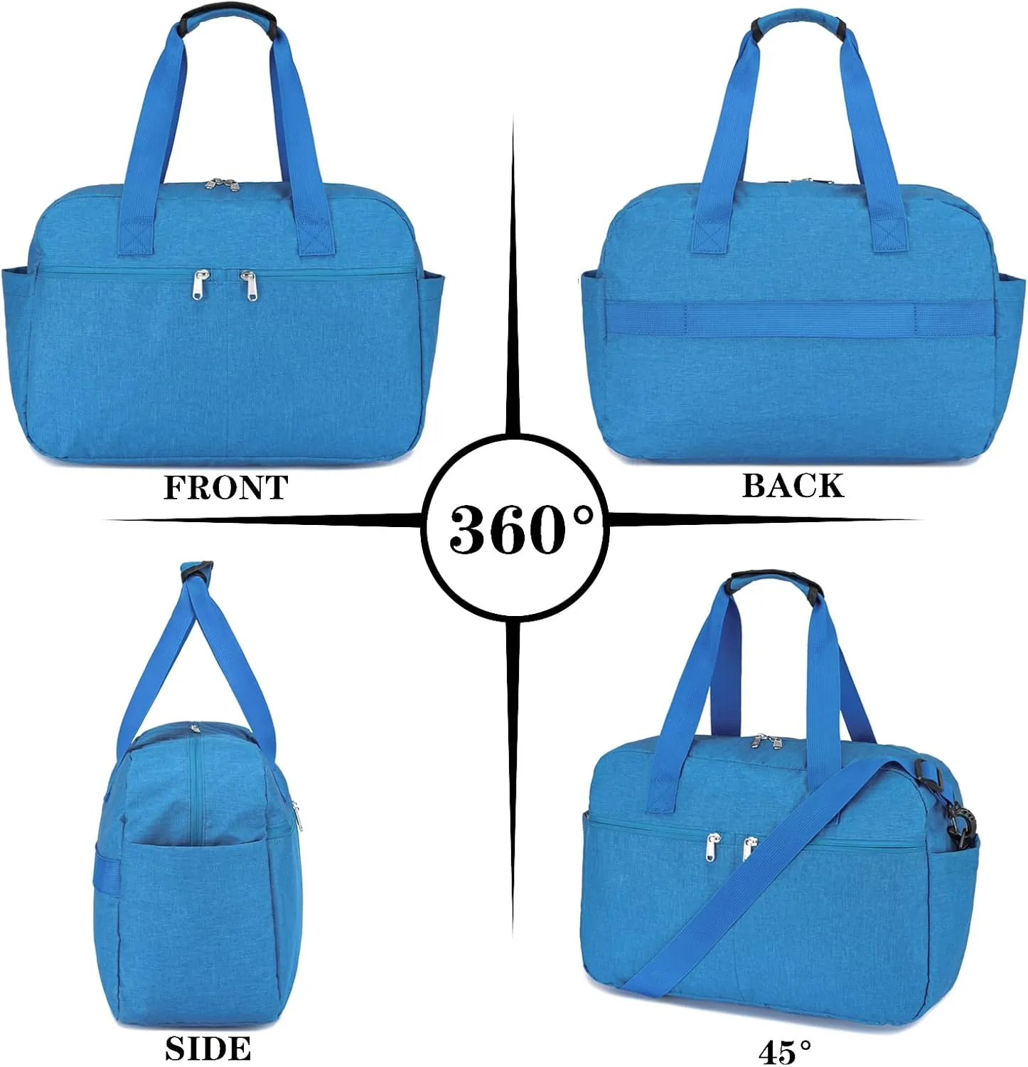 17" Small Gym Bag for Womens & Mens - Personal Item Travel Duffle Bag with Wet Pocket and Trolley Sleeve | Under Seat Weekender Carry on Luggage (Blue)