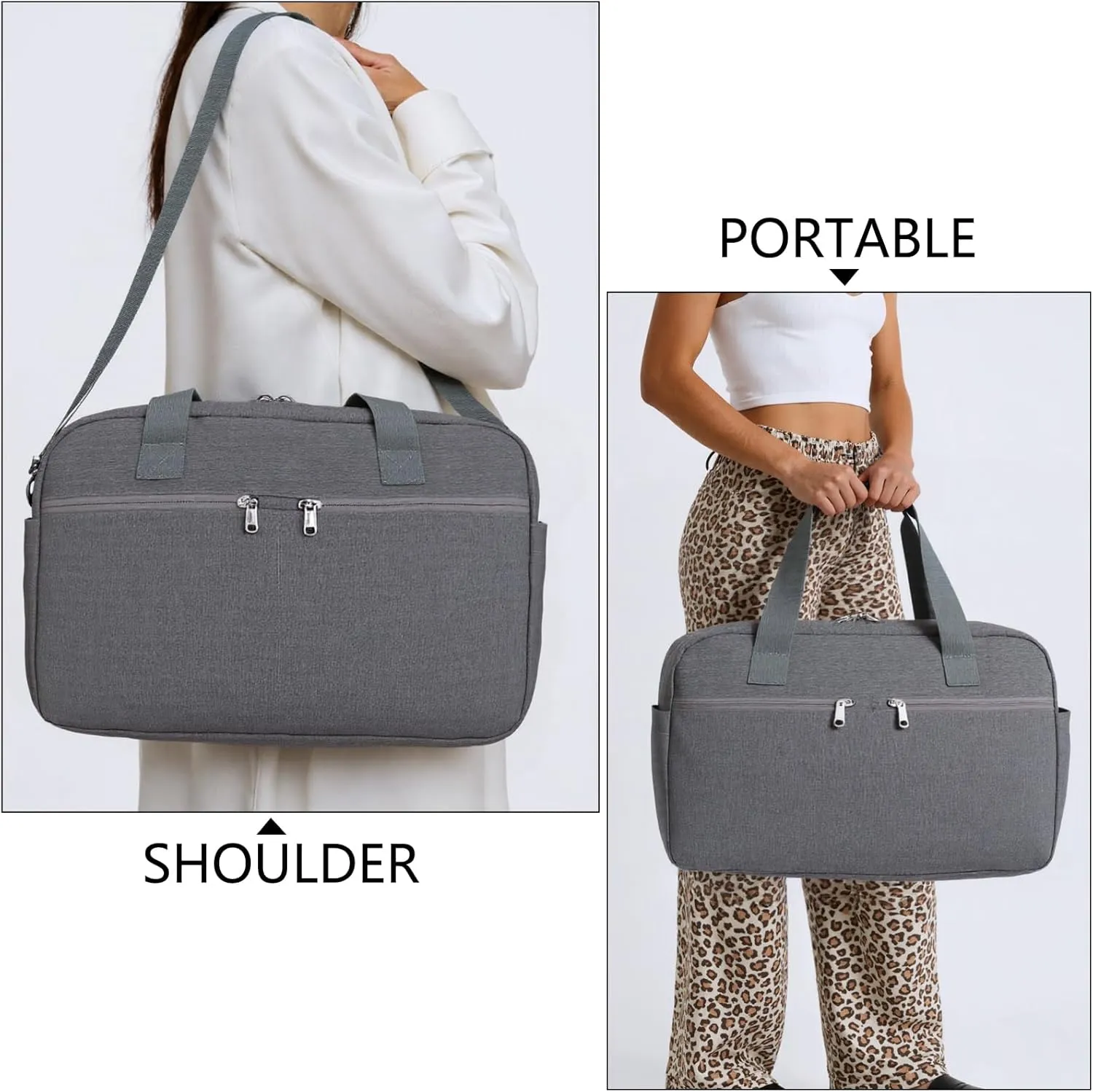 17" Small Gym Bag for Womens & Mens - Personal Item Travel Duffle Bag with Wet Pocket and Trolley Sleeve | Under Seat Weekender Carry on Luggage (Grey)