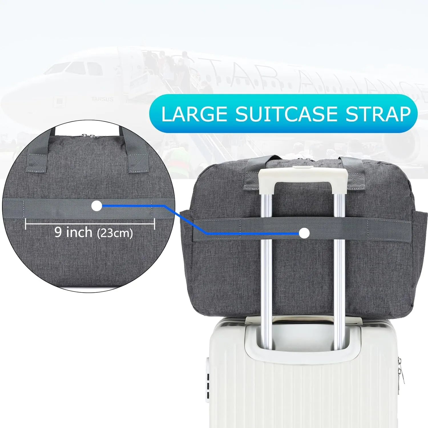 17" Small Gym Bag for Womens & Mens - Personal Item Travel Duffle Bag with Wet Pocket and Trolley Sleeve | Under Seat Weekender Carry on Luggage (Grey)