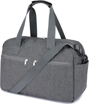 17" Small Gym Bag for Womens & Mens - Personal Item Travel Duffle Bag with Wet Pocket and Trolley Sleeve | Under Seat Weekender Carry on Luggage (Grey)