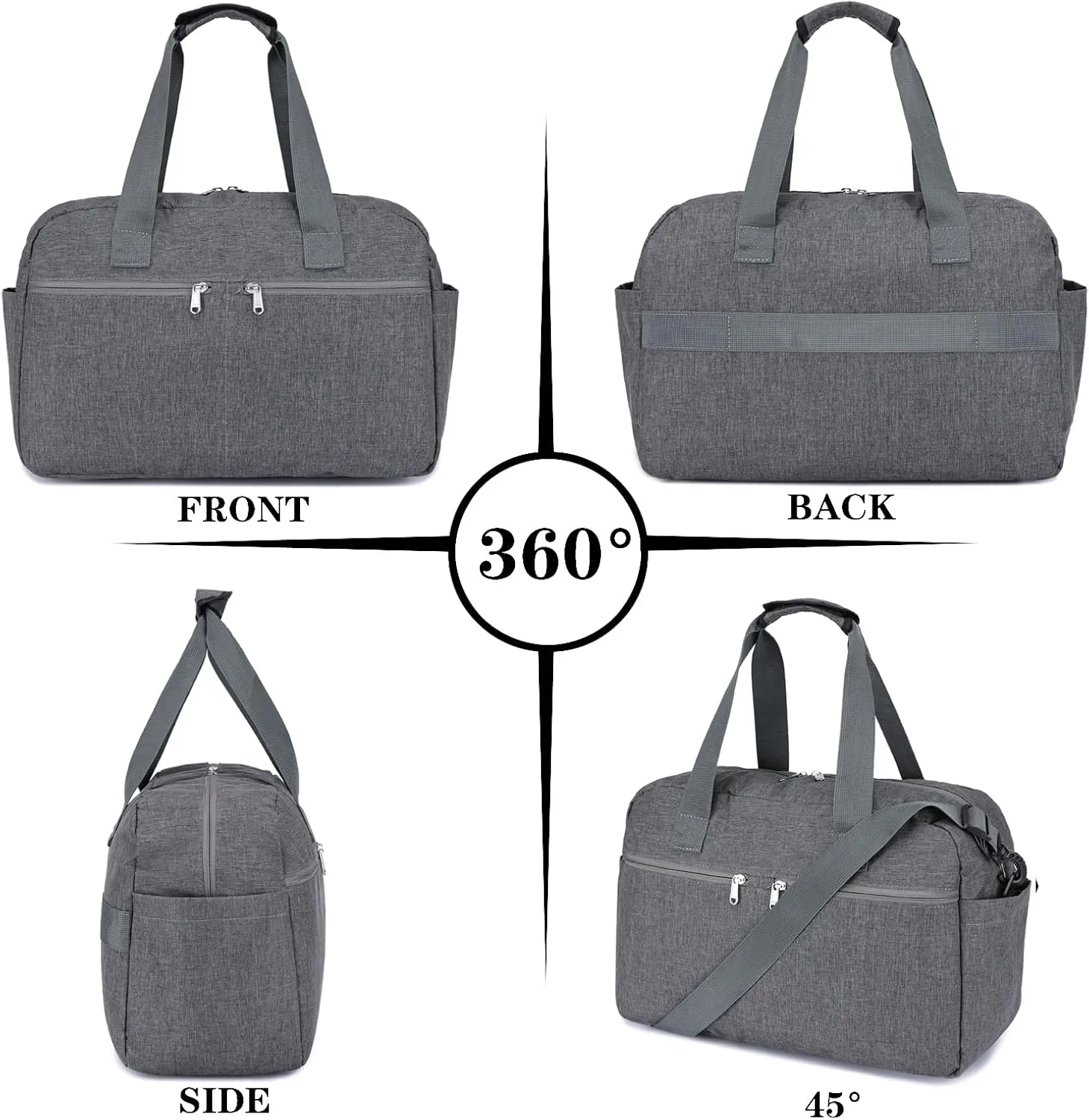17" Small Gym Bag for Womens & Mens - Personal Item Travel Duffle Bag with Wet Pocket and Trolley Sleeve | Under Seat Weekender Carry on Luggage (Grey)