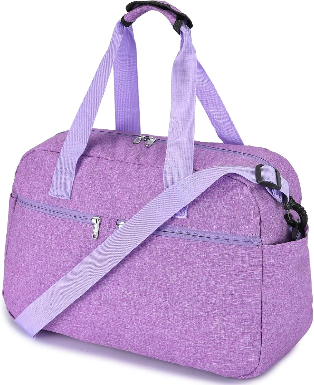 17" Small Gym Bag for Womens & Mens - Personal Item Travel Duffle Bag with Wet Pocket and Trolley Sleeve | Under Seat Weekender Carry on Luggage (Light Purple)