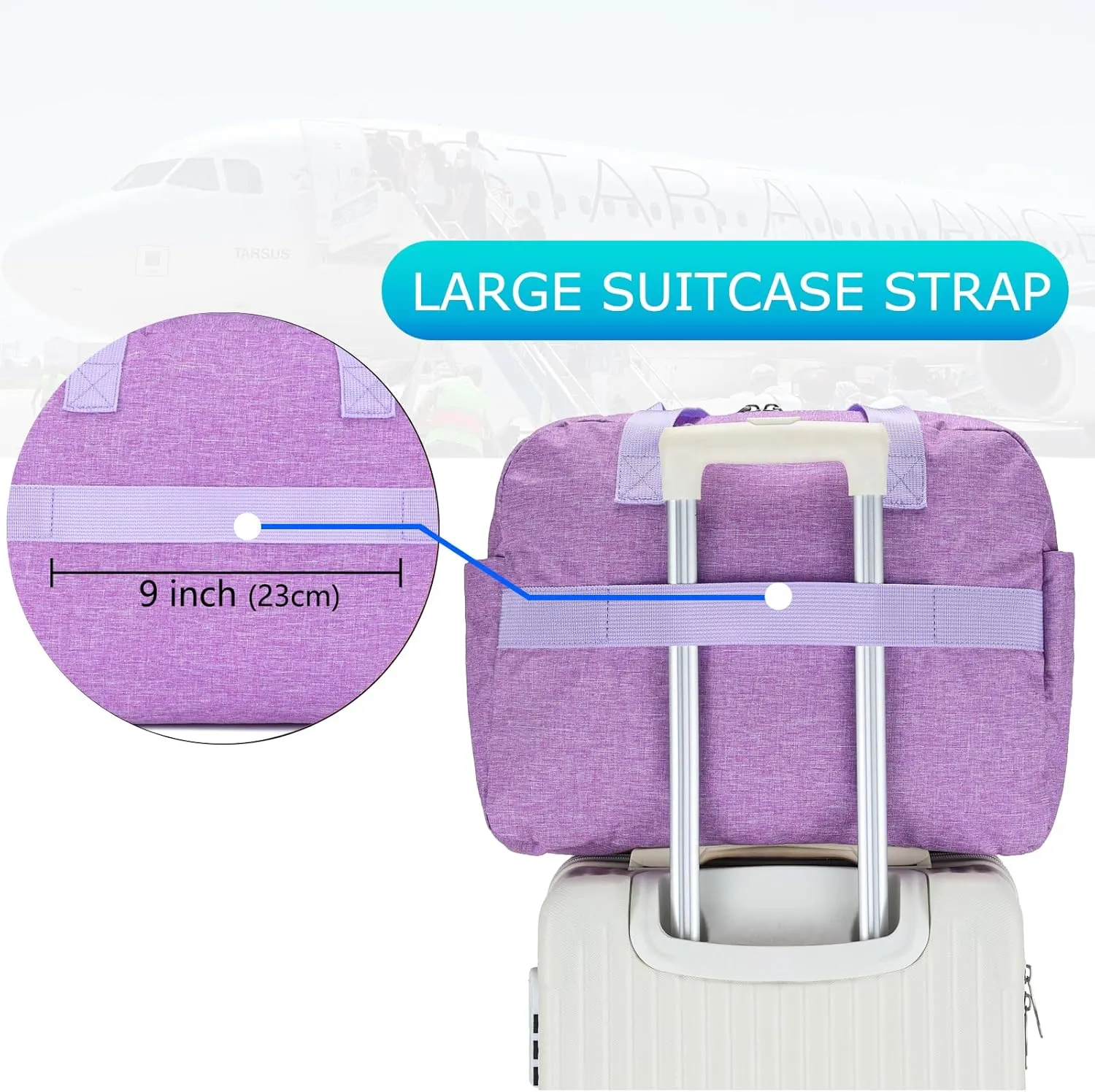 17" Small Gym Bag for Womens & Mens - Personal Item Travel Duffle Bag with Wet Pocket and Trolley Sleeve | Under Seat Weekender Carry on Luggage (Light Purple)