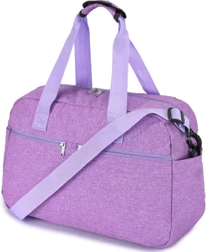 17" Small Gym Bag for Womens & Mens - Personal Item Travel Duffle Bag with Wet Pocket and Trolley Sleeve | Under Seat Weekender Carry on Luggage (Light Purple)