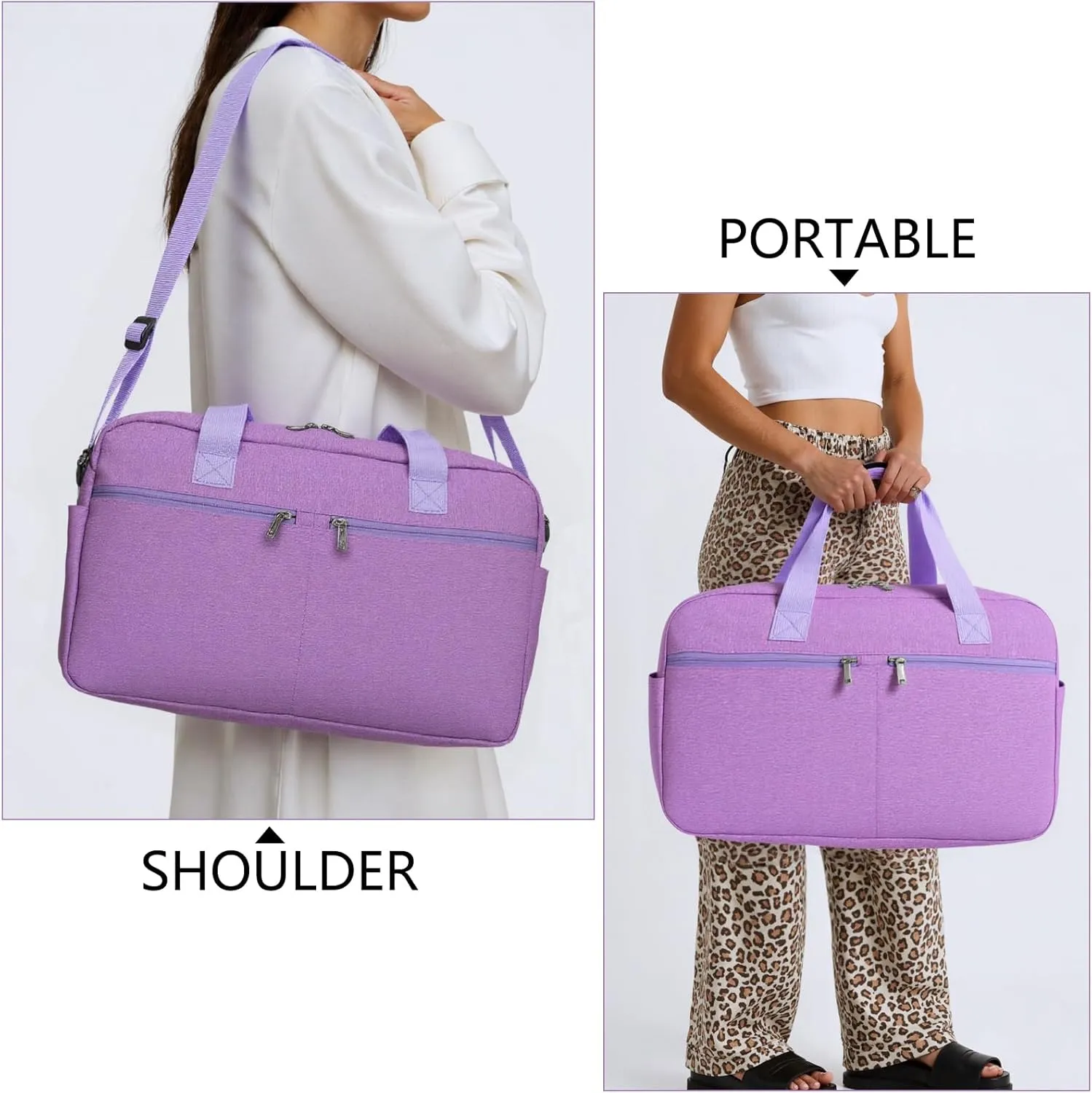 17" Small Gym Bag for Womens & Mens - Personal Item Travel Duffle Bag with Wet Pocket and Trolley Sleeve | Under Seat Weekender Carry on Luggage (Light Purple)