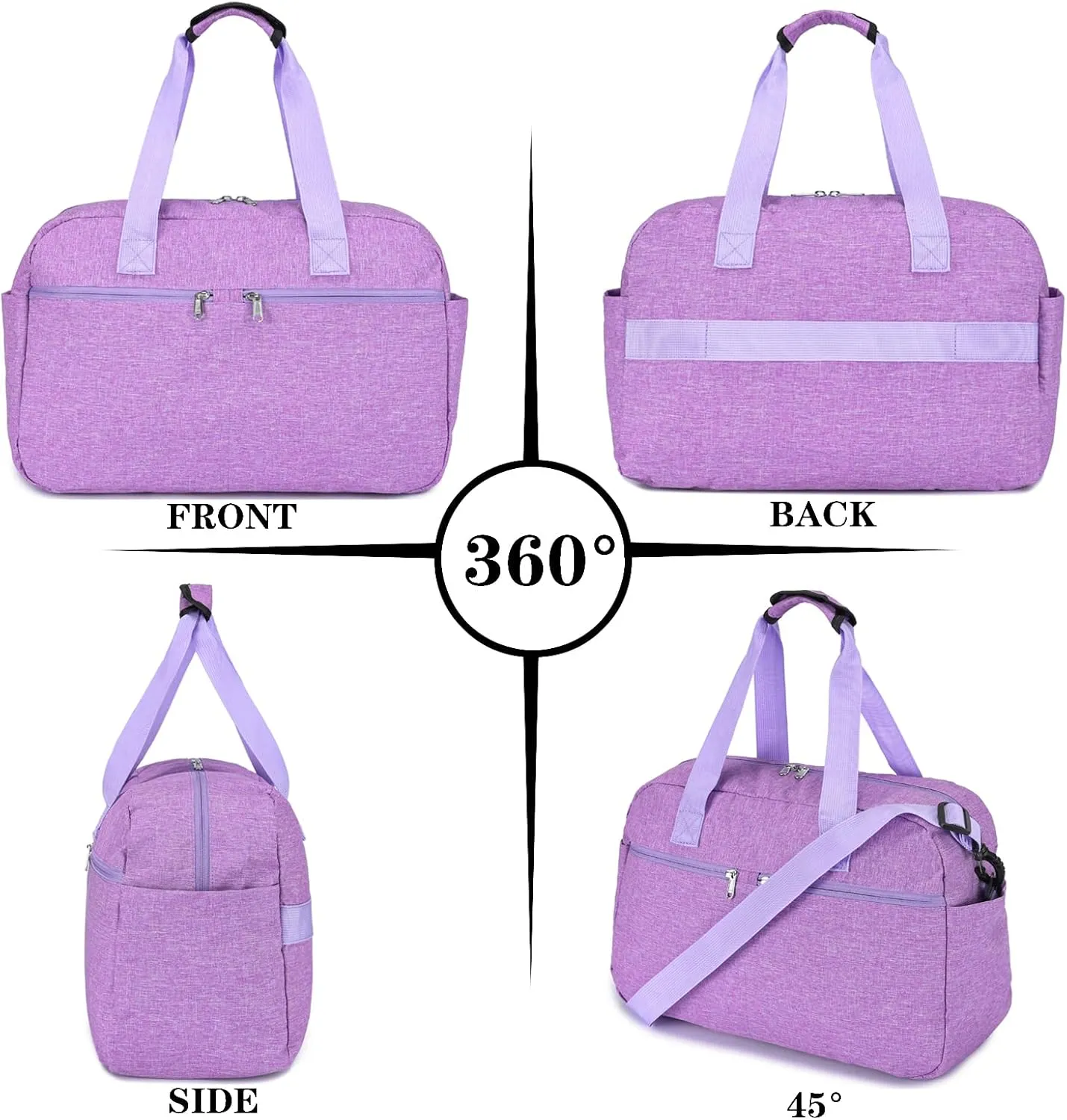 17" Small Gym Bag for Womens & Mens - Personal Item Travel Duffle Bag with Wet Pocket and Trolley Sleeve | Under Seat Weekender Carry on Luggage (Light Purple)