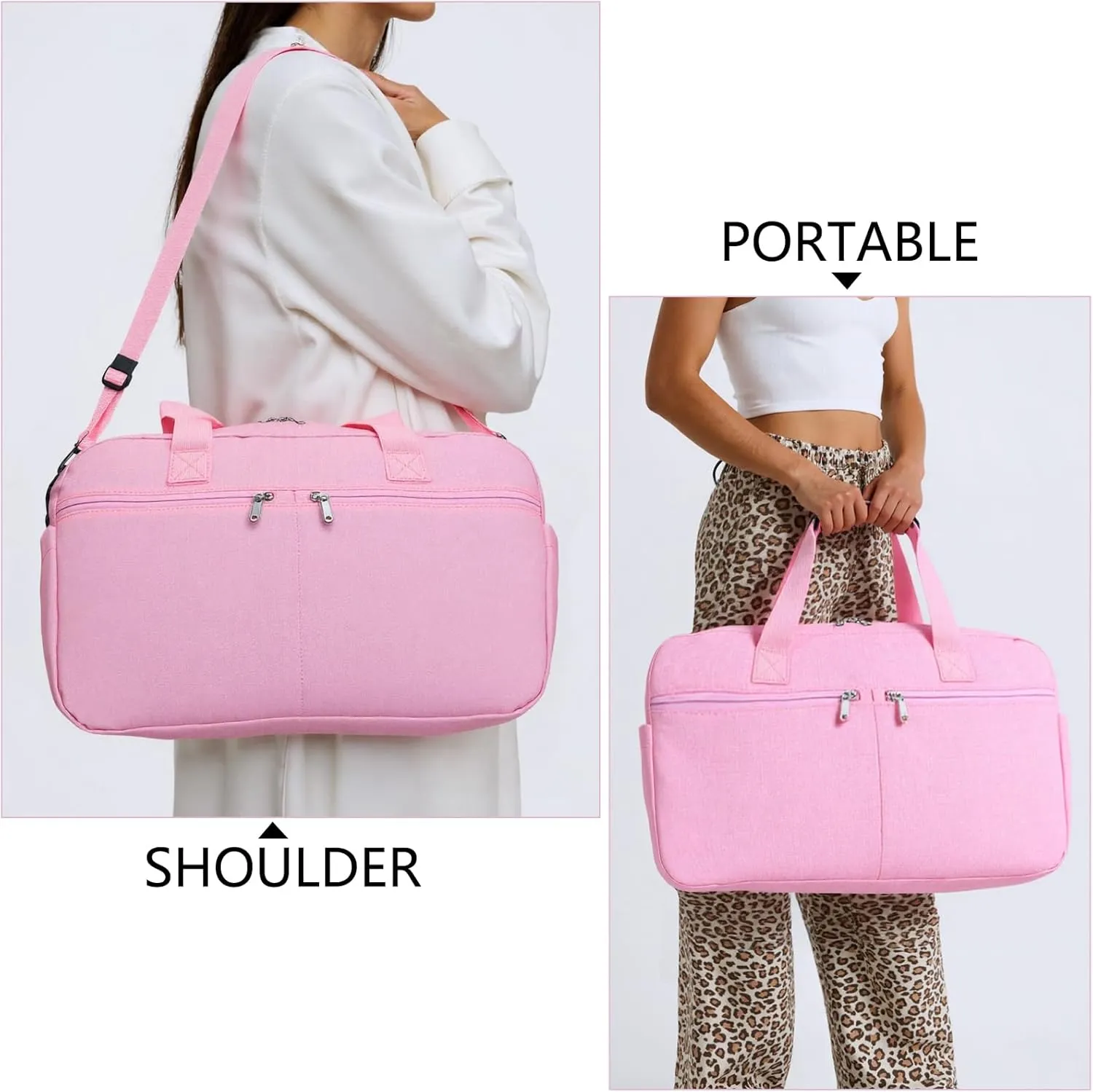17" Small Gym Bag for Womens & Mens - Personal Item Travel Duffle Bag with Wet Pocket and Trolley Sleeve | Under Seat Weekender Carry on Luggage (Pink)