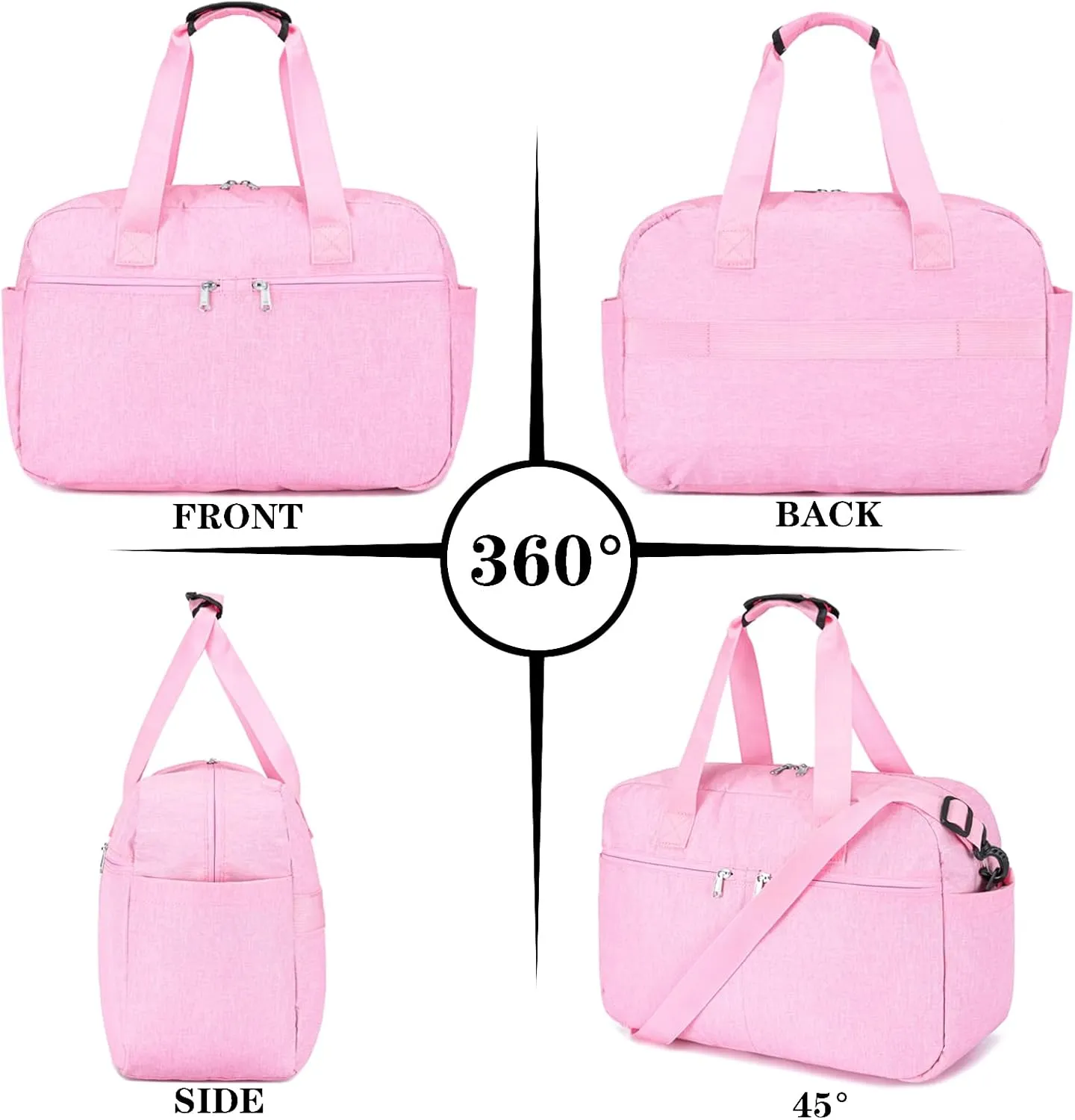 17" Small Gym Bag for Womens & Mens - Personal Item Travel Duffle Bag with Wet Pocket and Trolley Sleeve | Under Seat Weekender Carry on Luggage (Pink)