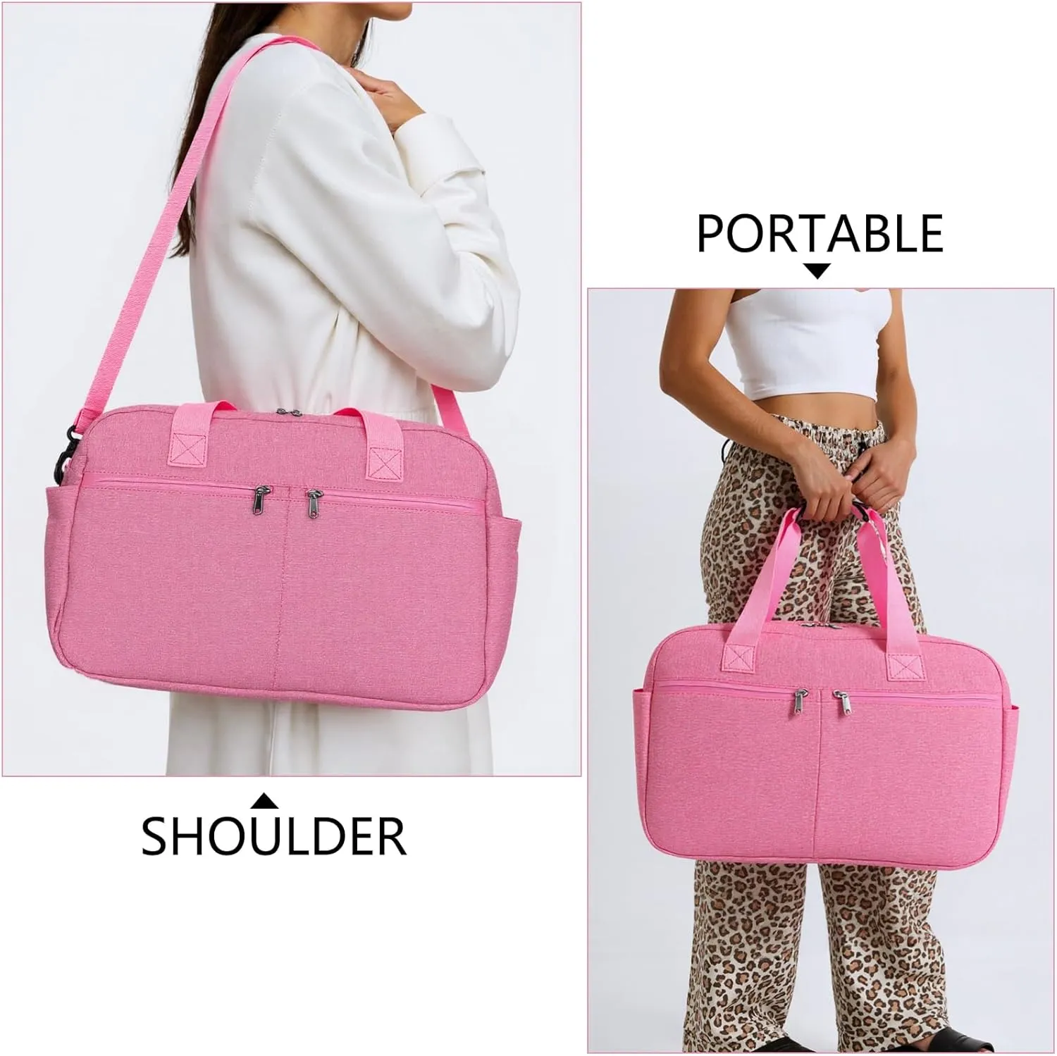 17" Small Gym Bag for Womens & Mens - Personal Item Travel Duffle Bag with Wet Pocket and Trolley Sleeve | Under Seat Weekender Carry on Luggage (Rose)