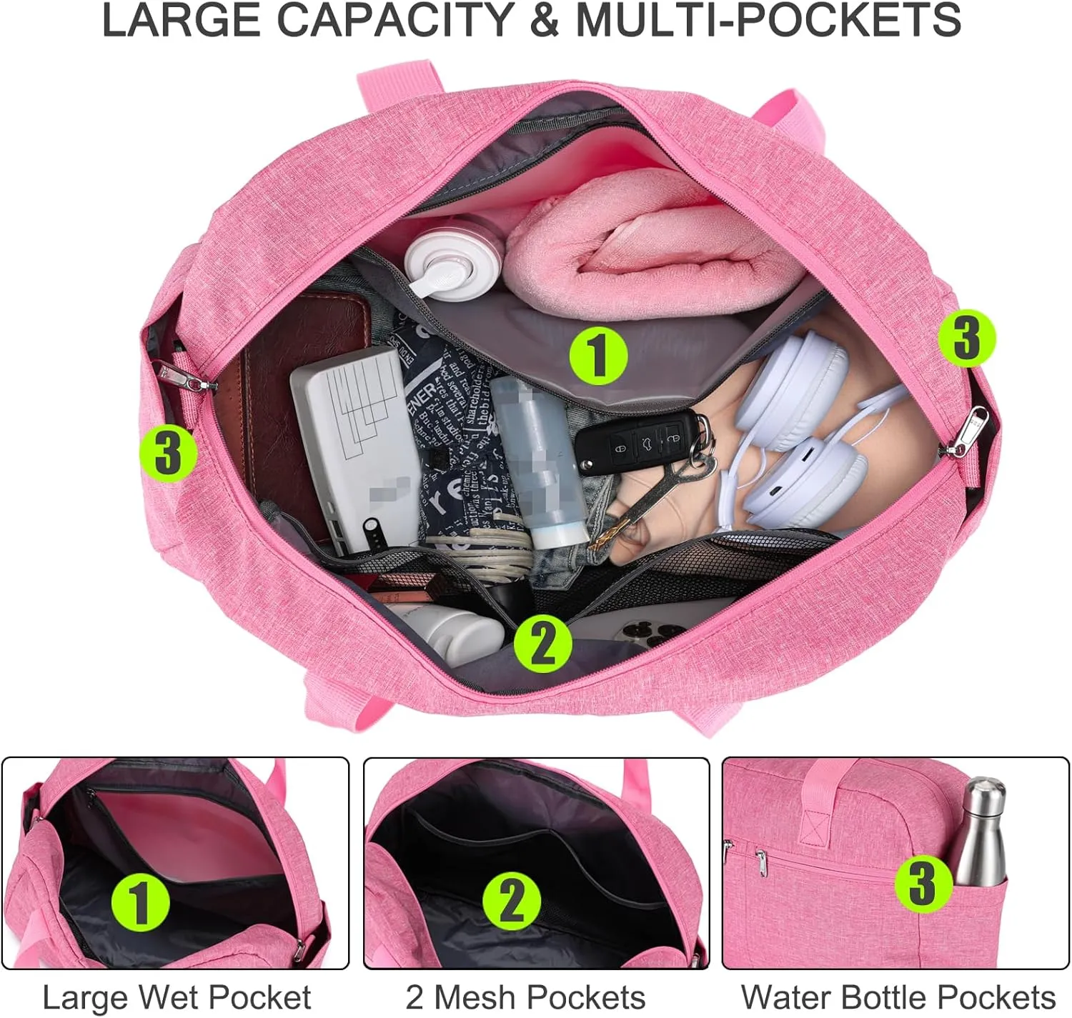 17" Small Gym Bag for Womens & Mens - Personal Item Travel Duffle Bag with Wet Pocket and Trolley Sleeve | Under Seat Weekender Carry on Luggage (Rose)