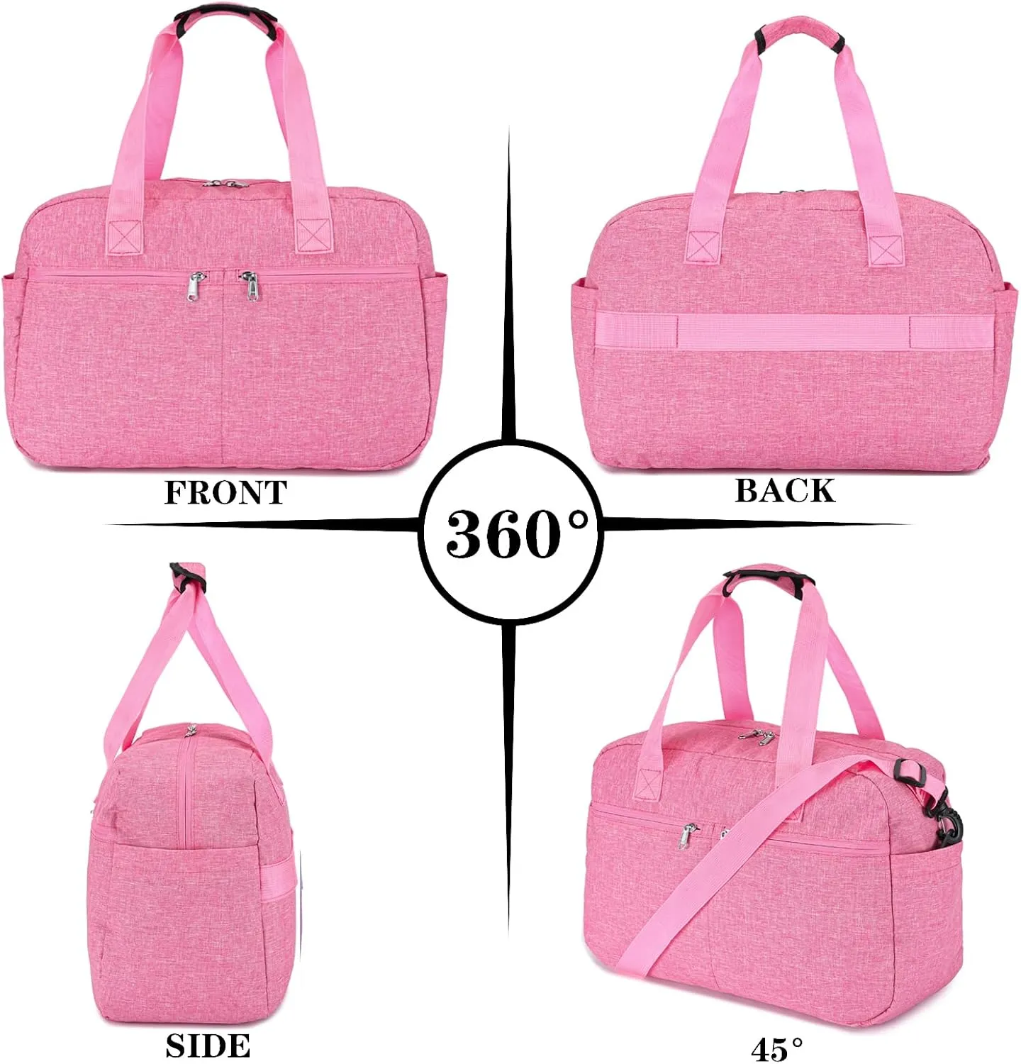 17" Small Gym Bag for Womens & Mens - Personal Item Travel Duffle Bag with Wet Pocket and Trolley Sleeve | Under Seat Weekender Carry on Luggage (Rose)