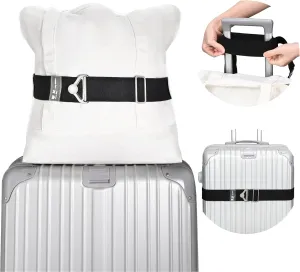 2-in-1 Travel Belt Luggage Straps Over Handle for Carry On Bag,ZZM Elastic Add a Bag Bungees Luggage Belt Suitcases Adjustable with Alloy Buckle, Hands-Free for Airport,Trip (Black)