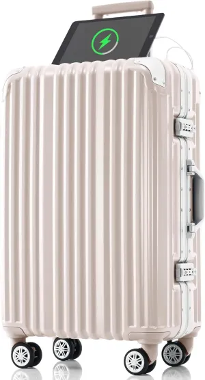 20 Inch Carry-On Luggage with Spinner Wheels, TSA Lock, USB Port & Cup Holder - Pink Suitcase for Travel