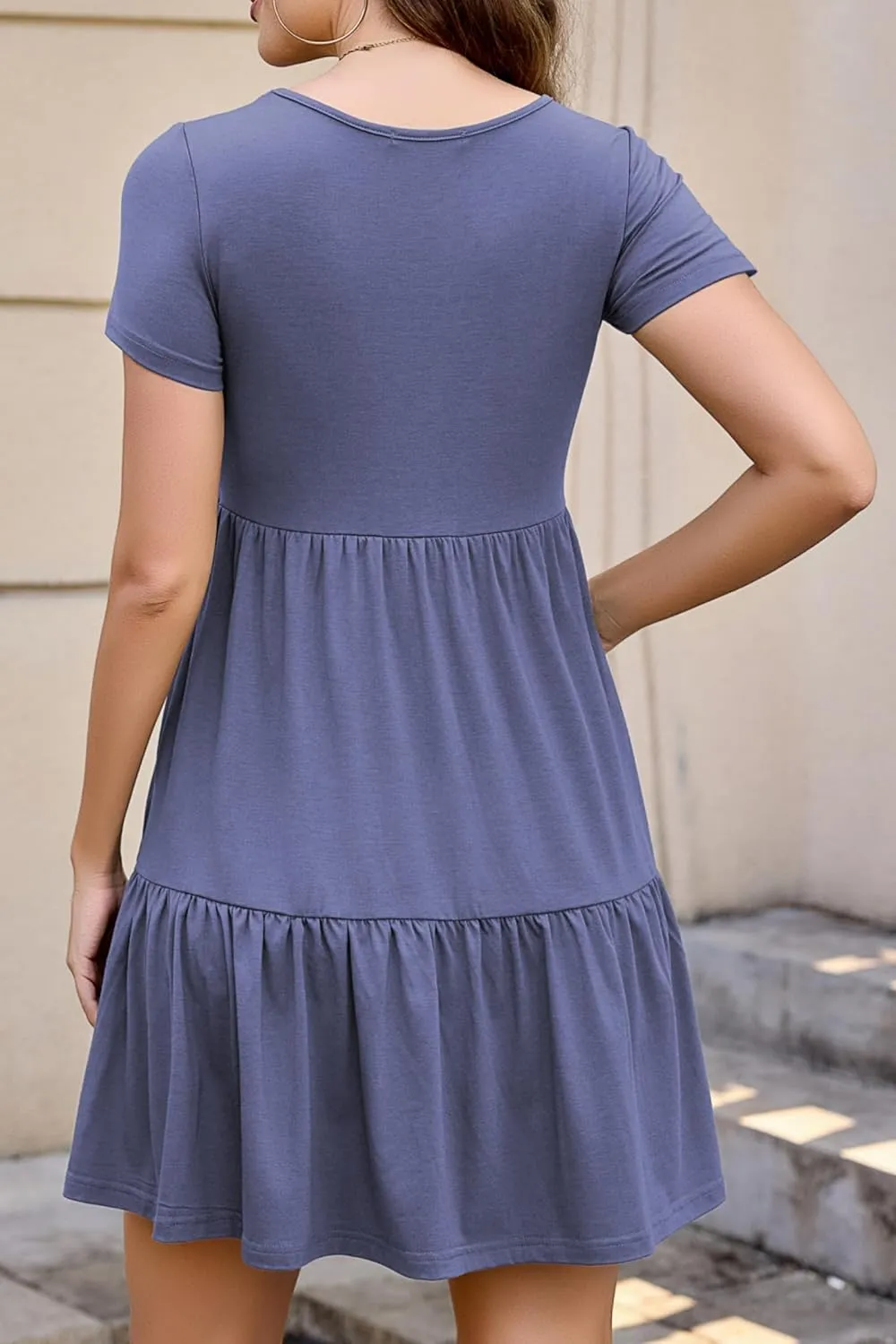 2025 Spring Summer Short Sleeve T-Shirt Dress  Ruffle Tiered Swing Sundress with Pockets for Beach & Daily Wear