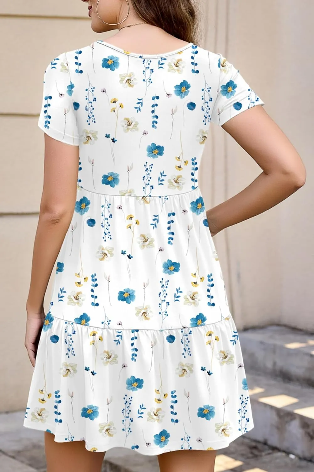 2025 Spring Summer Short Sleeve T-Shirt Dress  Ruffle Tiered Swing Sundress with Pockets for Beach & Daily Wear