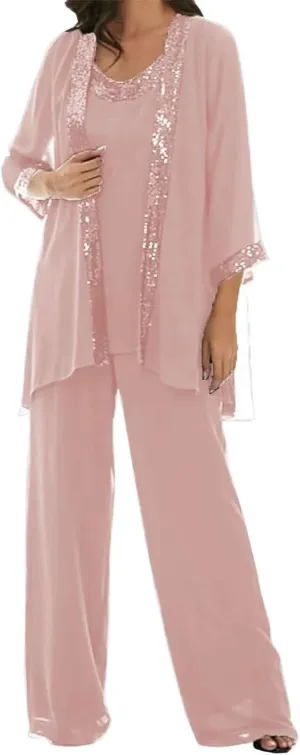 3 Pcs Mother of The Bride Dresses Pantsuit for Wedding 3/4 Sleeves Formal Pants Outfit with Jacket