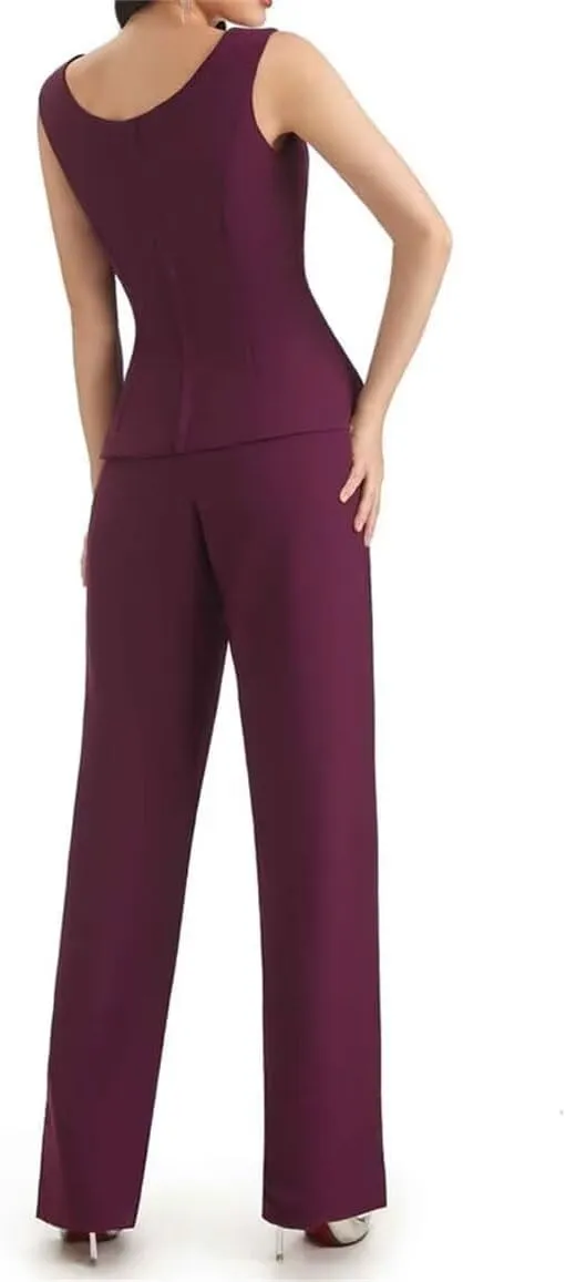 3 PCS Mother of The Bride Pant Suits 3 Pieces Chiffon Pant Suits for Women Dressy Wedding Guest