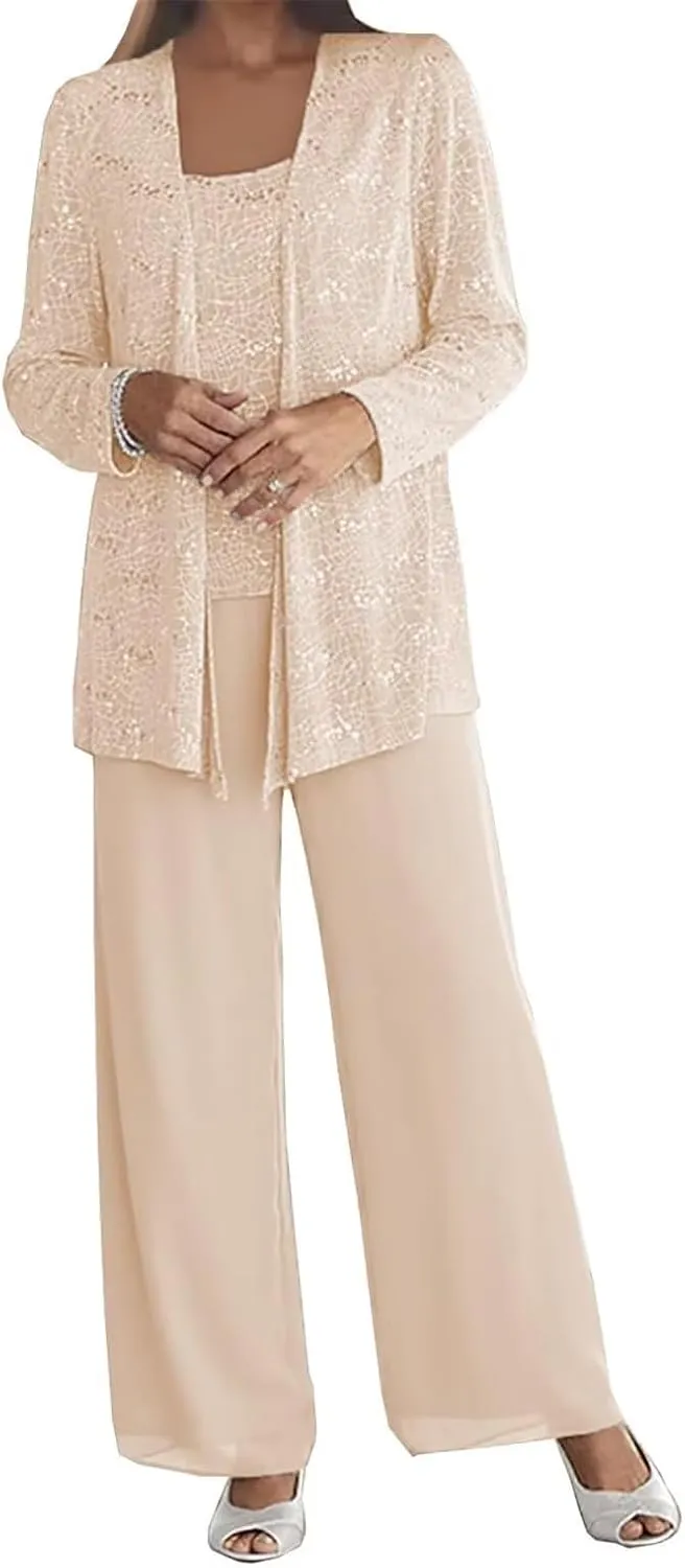 3 Pieces Lace Mother of The Bride Pant Suits for Wedding Formal Outfit Dressy Women's Jumpsuit