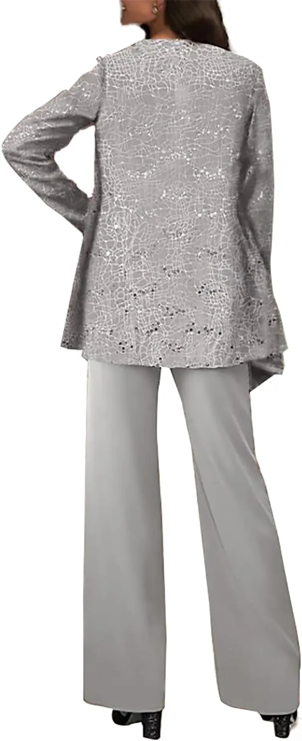 3 Pieces Lace Mother of The Bride Pant Suits for Wedding Formal Outfit Dressy Women's Jumpsuit