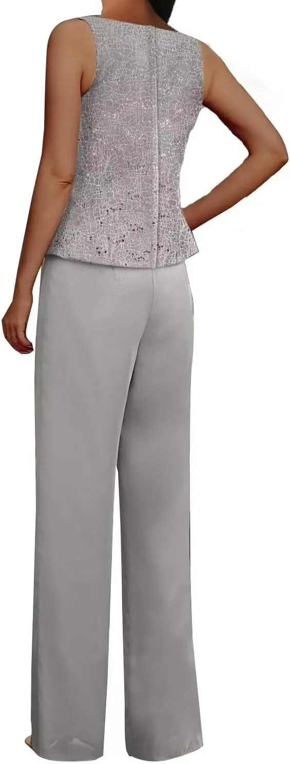 3 Pieces Lace Mother of The Bride Pant Suits for Wedding Formal Outfit Dressy Women's Jumpsuit