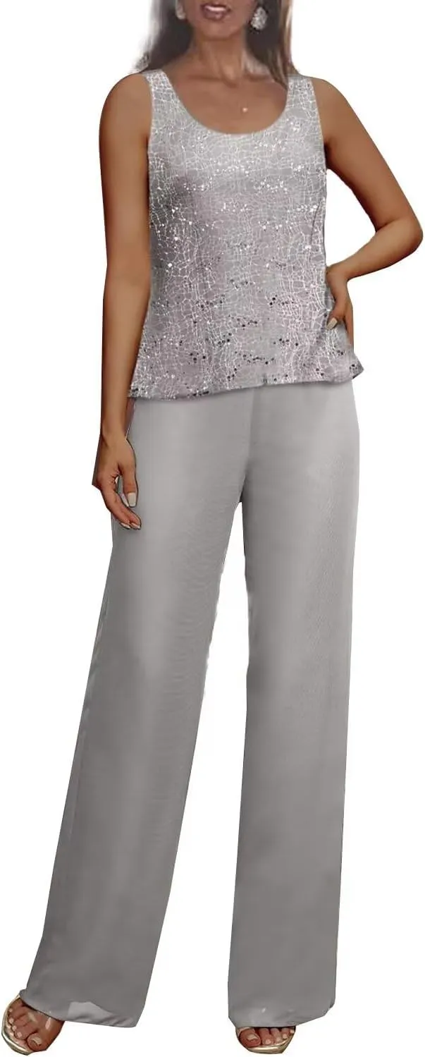 3 Pieces Lace Mother of The Bride Pant Suits for Wedding Formal Outfit Dressy Women's Jumpsuit
