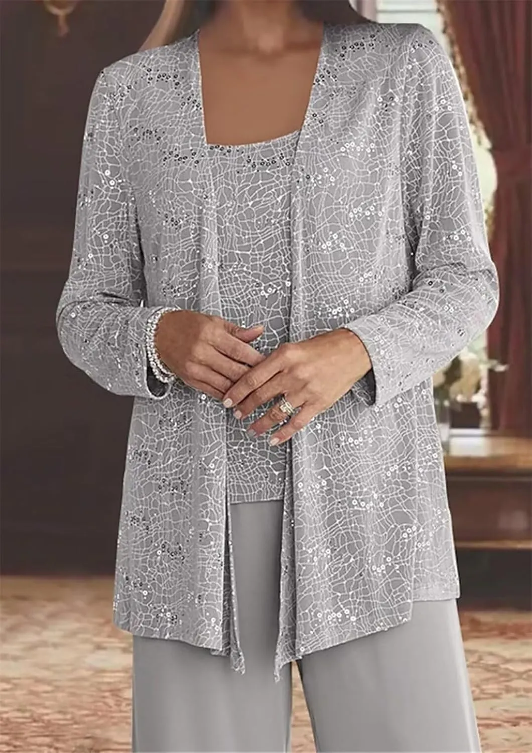 3 Pieces Lace Mother of The Bride Pant Suits for Wedding Formal Outfit Dressy Women's Jumpsuit