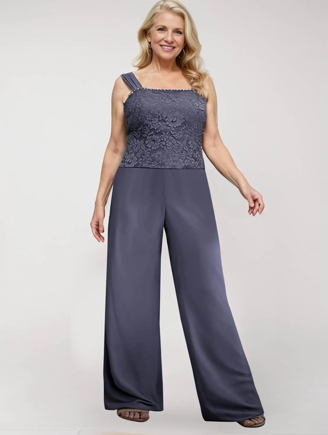 3 Pieces Mother of The Bride Pant Suits for Wedding Dressy Lace Chiffon Formal Gown Outfit with Jacket