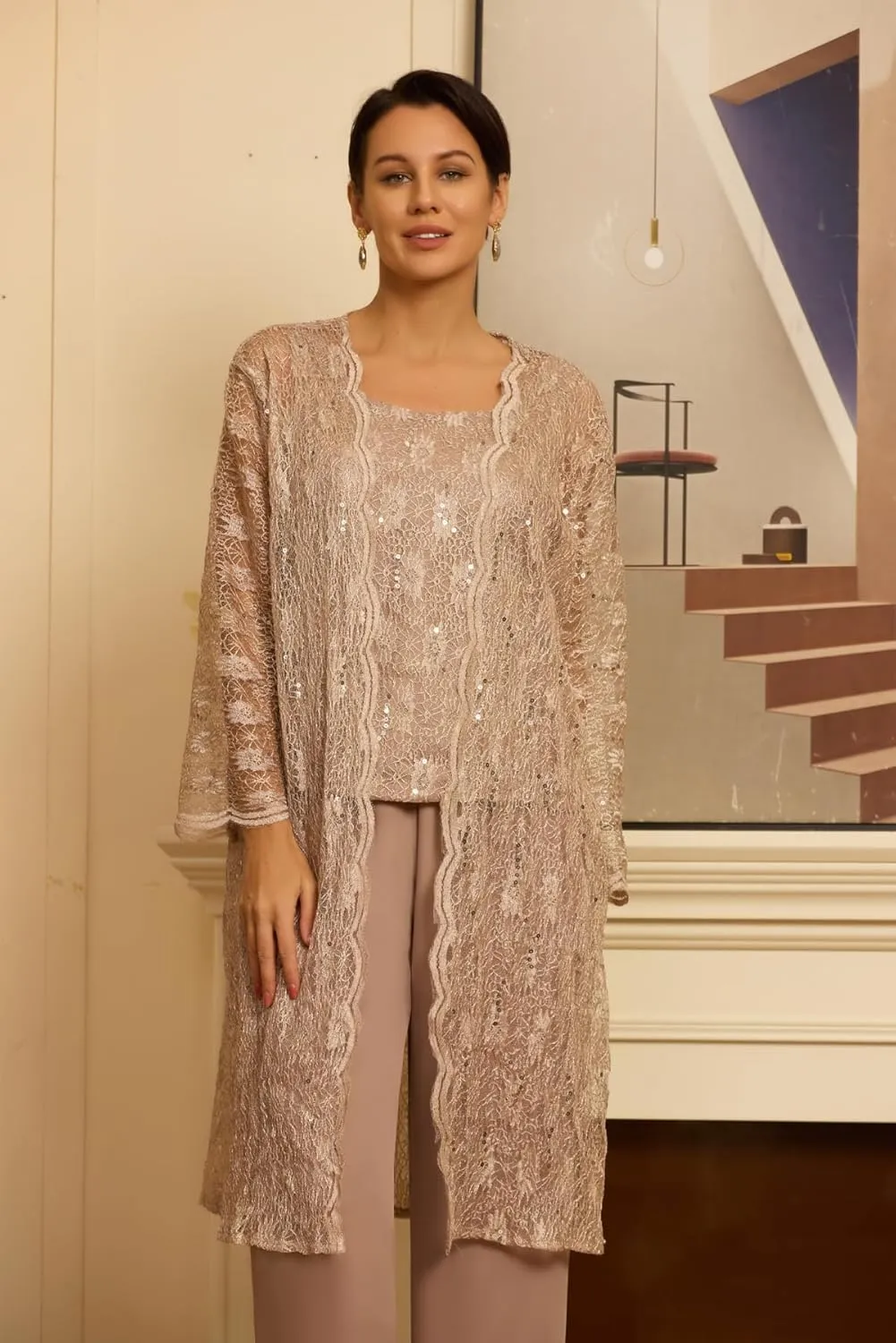 3 Pieces Mother of The Bride Pant Suits for Wedding with Jacket Chiffon Petite Wedding Pantsuits for Women 2025