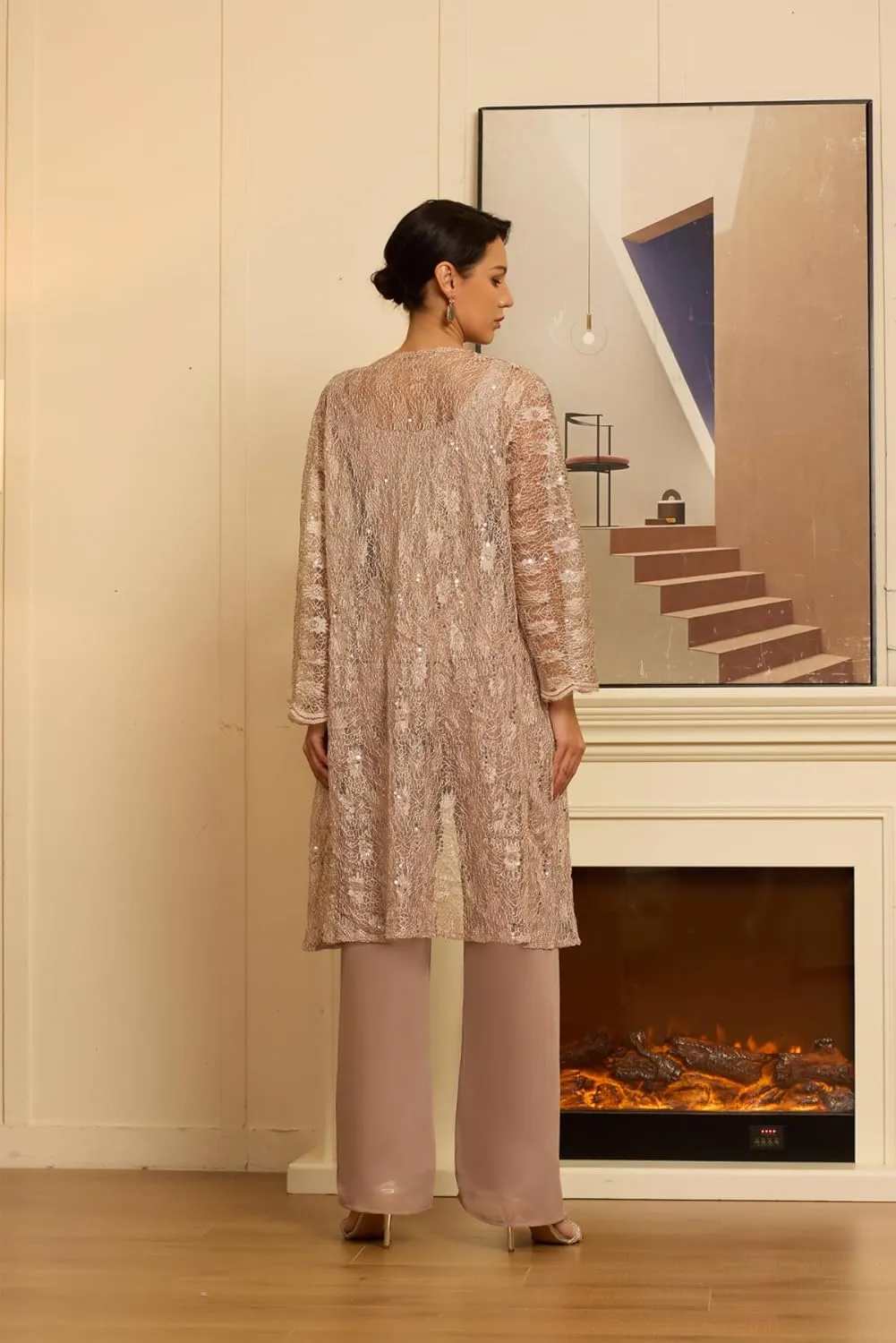 3 Pieces Mother of The Bride Pant Suits for Wedding with Jacket Chiffon Petite Wedding Pantsuits for Women 2025