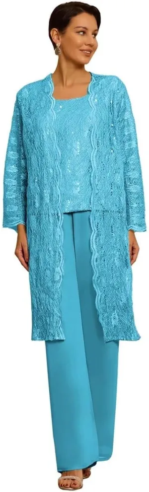 3 Pieces Mother of The Bride Pant Suits for Wedding with Jacket Chiffon Petite Wedding Pantsuits for Women 2025