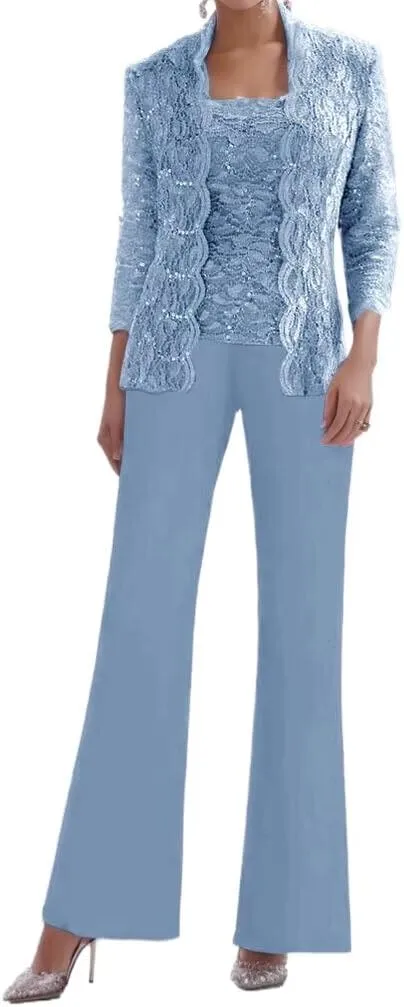 3 Pieces Mother of The Bride Pant Suits for Women Chiffon Laces Applique Formal Evening Gowns with Jacket