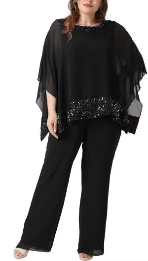 3 Pieces Mother of The Bride Pantsuits for Wedding Chiffon Sequin Pant Suits for Women Dressy Wedding Guest Outfit