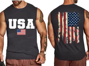4th of July American Flag Patriotic Tank Top Shirts Mens Air Force Flyover Muscle Sleeveless Graphic Gym Workout Shirt