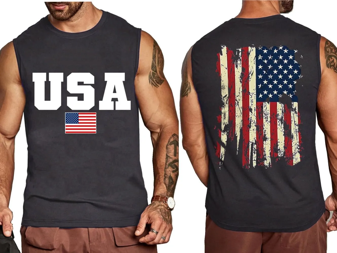 4th of July American Flag Patriotic Tank Top Shirts Mens Air Force Flyover Muscle Sleeveless Graphic Gym Workout Shirt