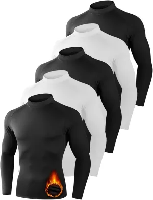 5 Pack Thermal Compression Shirts for Men Mock Turtleneck Long Sleeve Running Undershirt Base Layer Tops for Winter