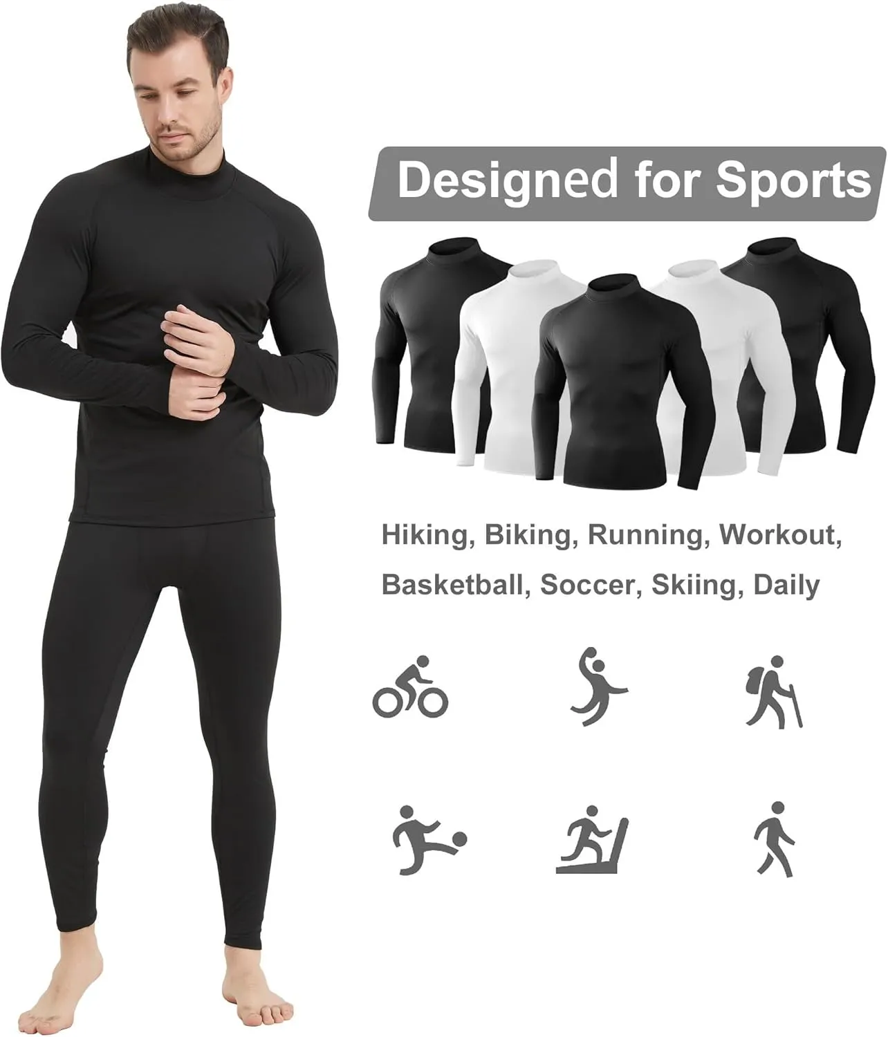 5 Pack Thermal Compression Shirts for Men Mock Turtleneck Long Sleeve Running Undershirt Base Layer Tops for Winter
