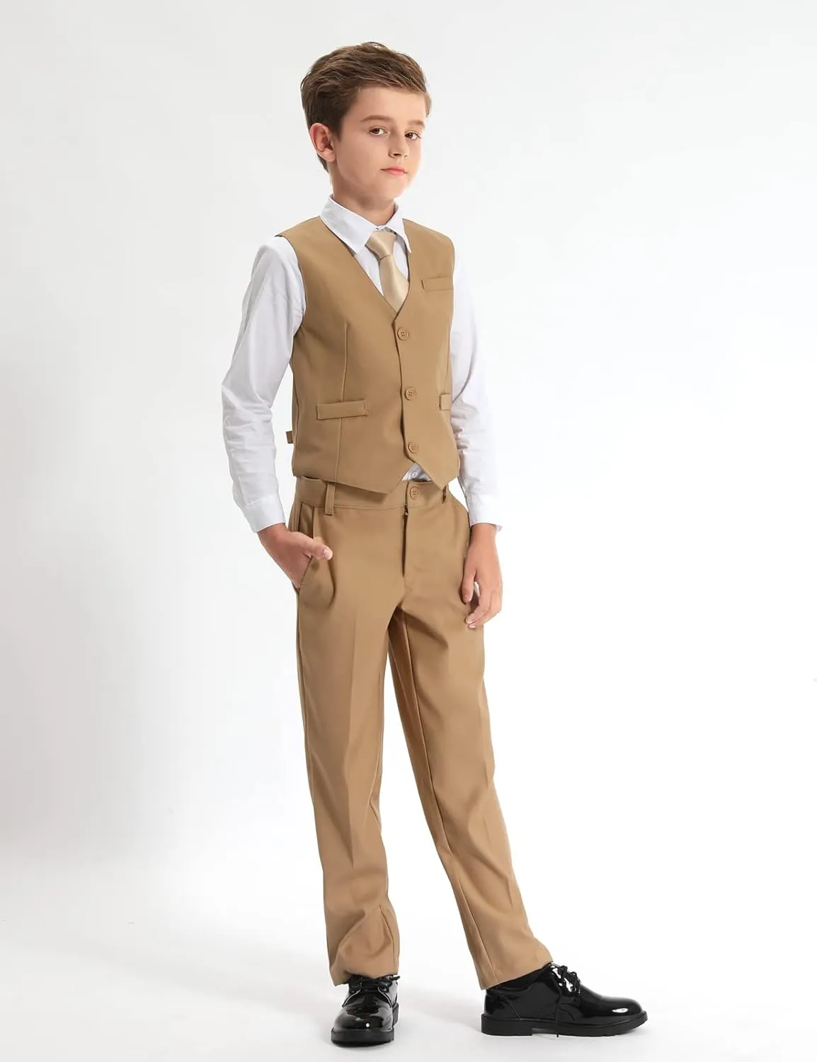 A&J DESIGN Boys 6-Piece Formal Suit Set with Dress Shirts, Vest, Pants, Tie, Bowtie and Pocket Square