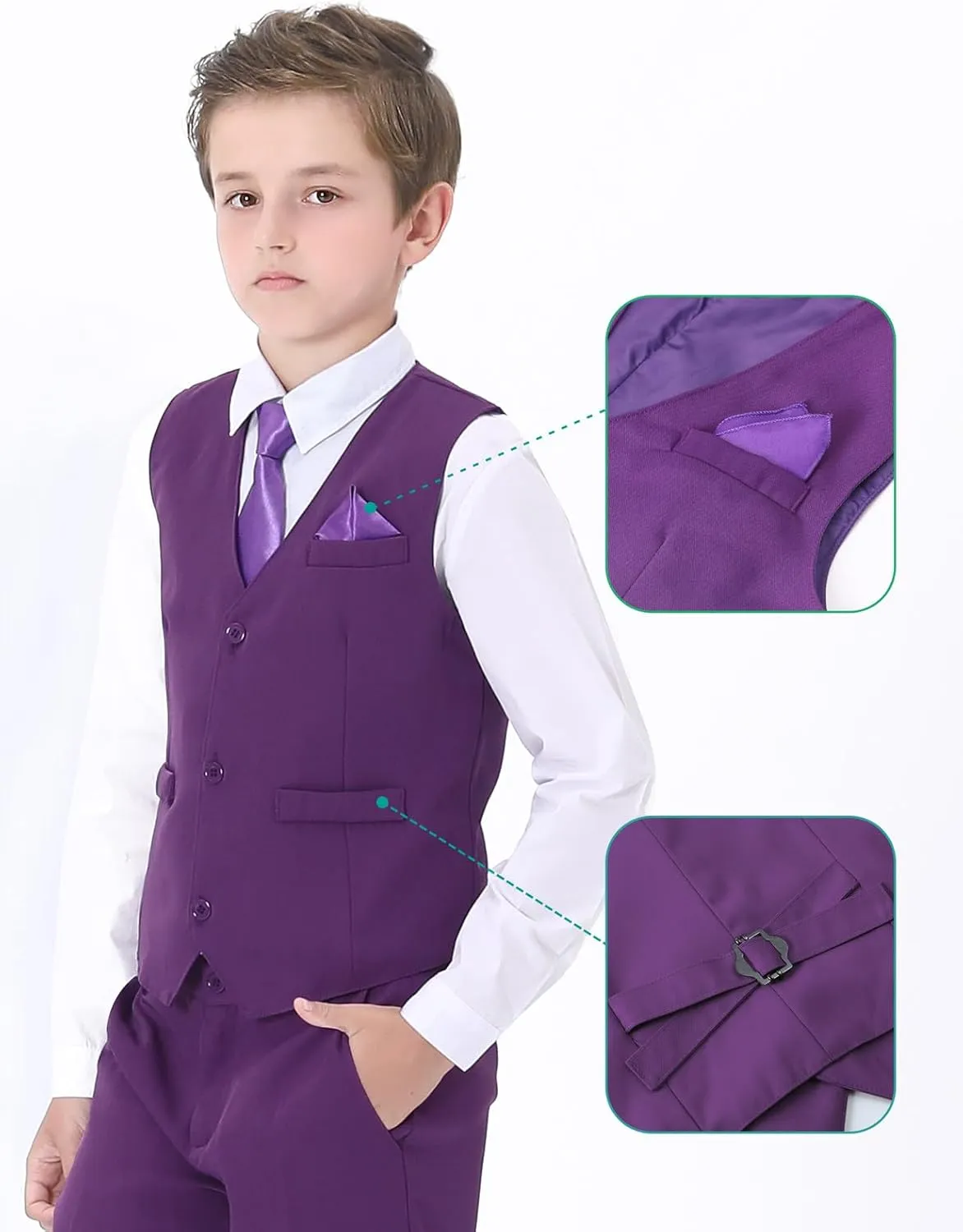 A&J DESIGN Boys 6-Piece Formal Suit Set with Dress Shirts, Vest, Pants, Tie, Bowtie and Pocket Square