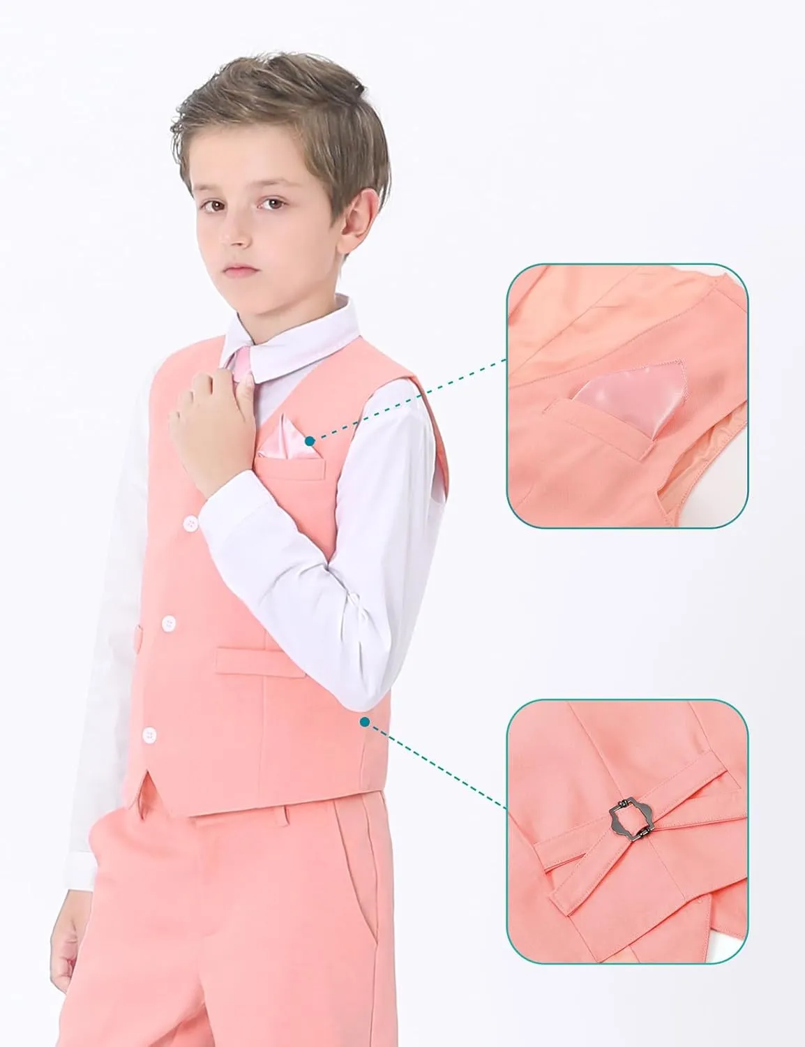 A&J DESIGN Boys 6-Piece Formal Suit Set with Dress Shirts, Vest, Pants, Tie, Bowtie and Pocket Square
