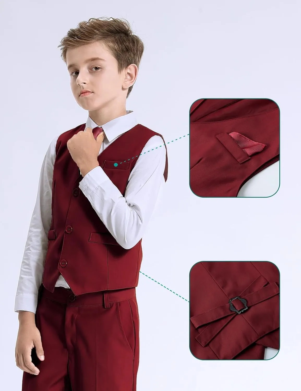 A&J DESIGN Boys 6-Piece Formal Suit Set with Dress Shirts, Vest, Pants, Tie, Bowtie and Pocket Square
