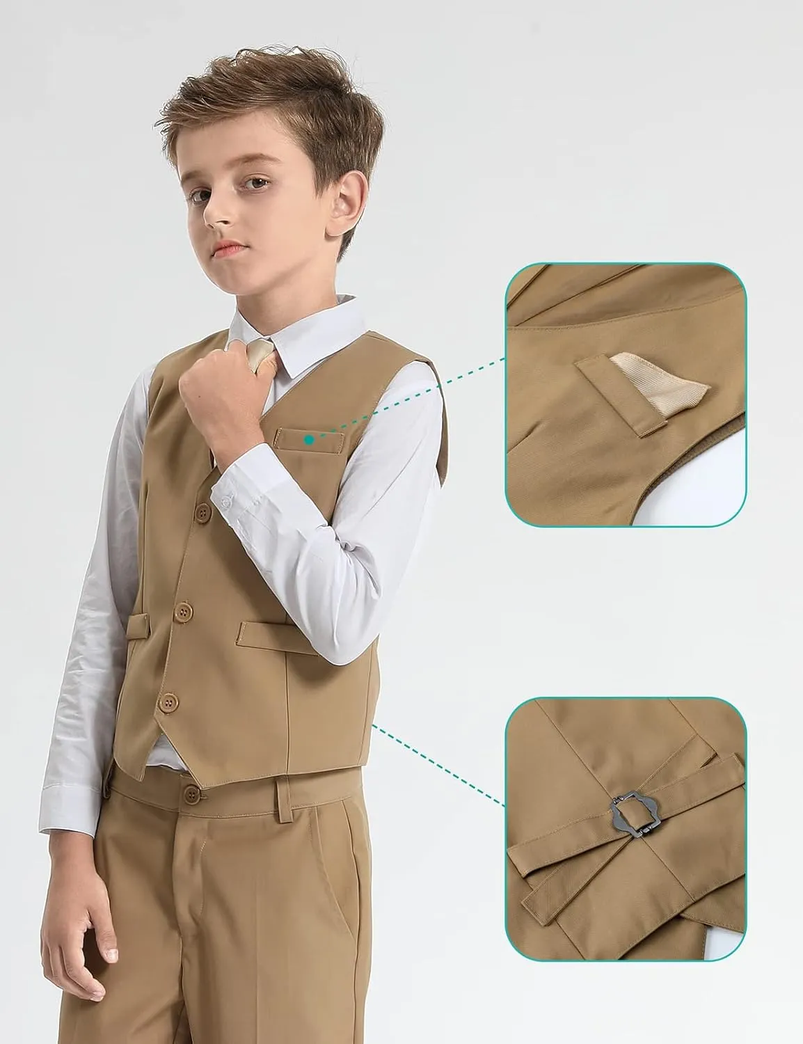 A&J DESIGN Boys 6-Piece Formal Suit Set with Dress Shirts, Vest, Pants, Tie, Bowtie and Pocket Square