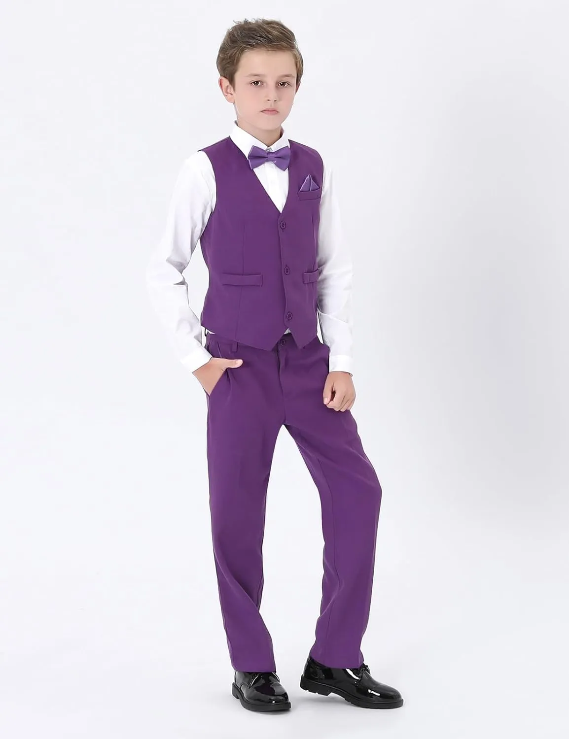 A&J DESIGN Boys 6-Piece Formal Suit Set with Dress Shirts, Vest, Pants, Tie, Bowtie and Pocket Square