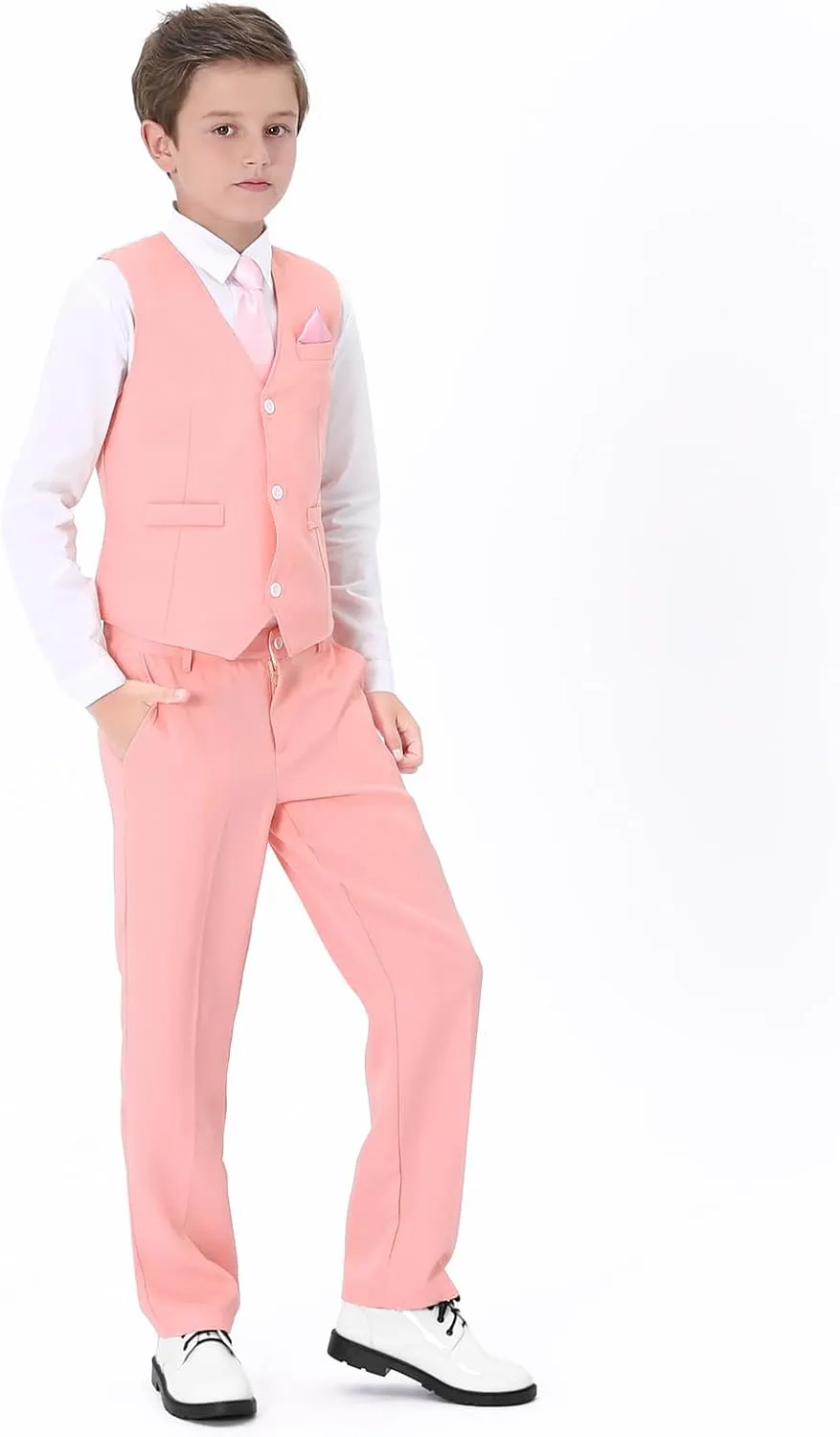 A&J DESIGN Boys 6-Piece Formal Suit Set with Dress Shirts, Vest, Pants, Tie, Bowtie and Pocket Square