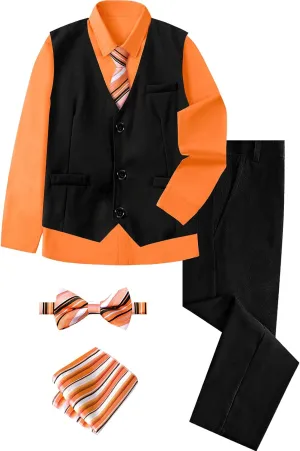 A&J DESIGN Boys 6-Piece Formal Suit Vest and Pant Set with Dress Shirts, Vest, Pants, Tie, Bowtie and Pocket Square