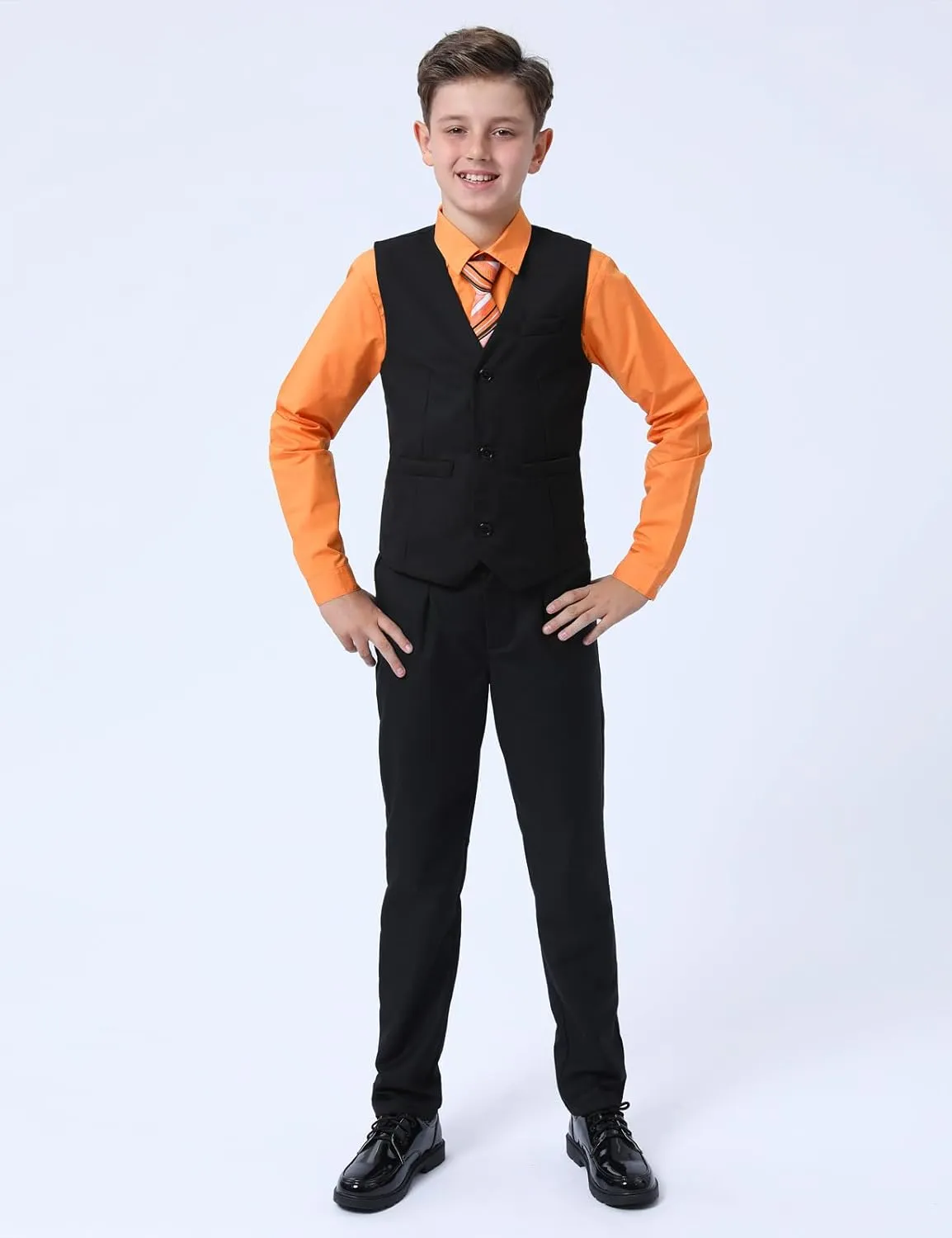 A&J DESIGN Boys 6-Piece Formal Suit Vest and Pant Set with Dress Shirts, Vest, Pants, Tie, Bowtie and Pocket Square