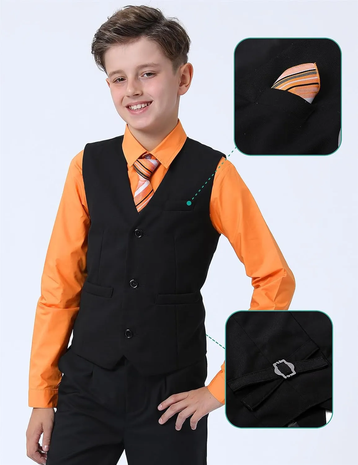 A&J DESIGN Boys 6-Piece Formal Suit Vest and Pant Set with Dress Shirts, Vest, Pants, Tie, Bowtie and Pocket Square